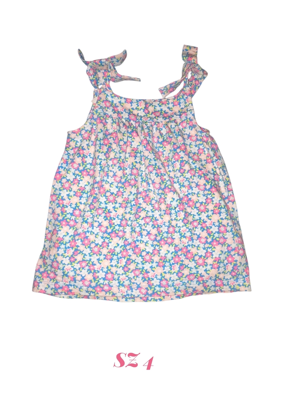 Girls Floral Sundress - Multicolor Pink Blue White